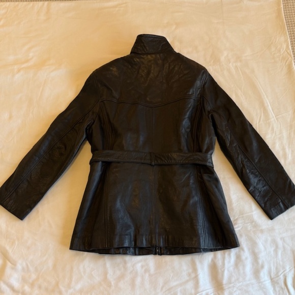 Adler Collection Womens Black Lambskin Leather Full Zip Coat with Belt, Large - Picture 6 of 13